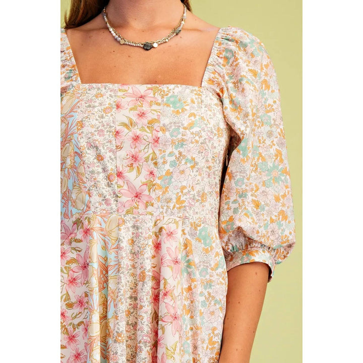 Mixed Floral Midi Dress