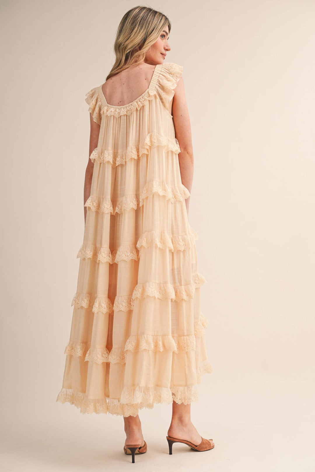 Tiered Lace Trim Flowy Maxi Dress - Available May 31