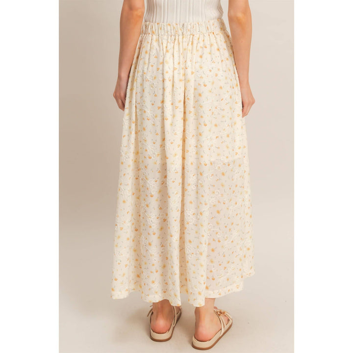 Floral Embroidered Midi Skirt in Yellow