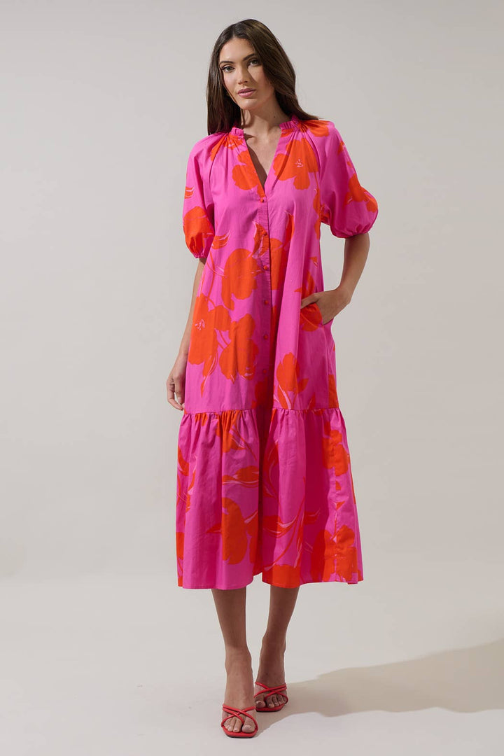Aurea Floral Tiered Midi Dress