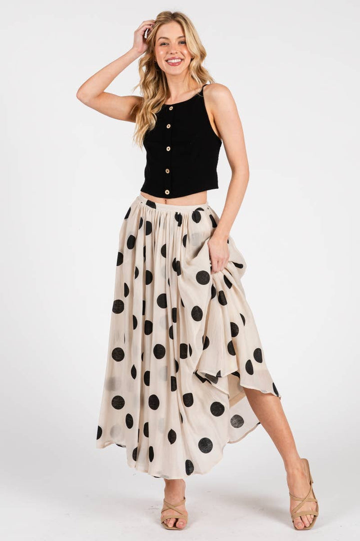 Polka Dot Maxi Skirt in Cream