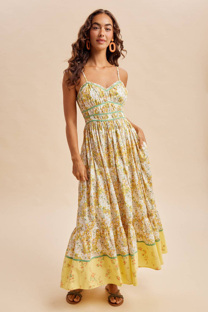 Cotton Piped Border Maxi Dress in Daffodil