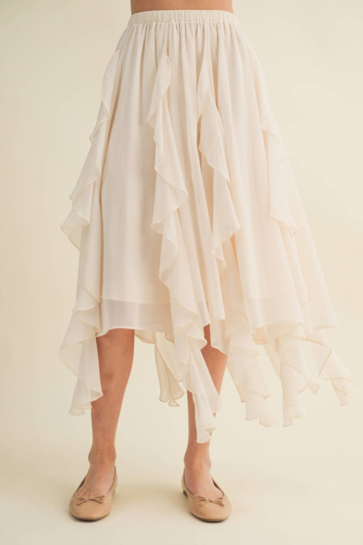 Ruffled Midi Skirt in Ivory - Available June 24
