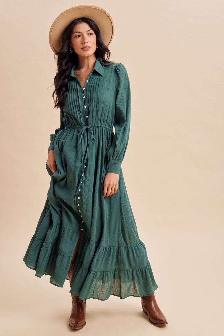 Cotton Maxi Dress in Emerald Green