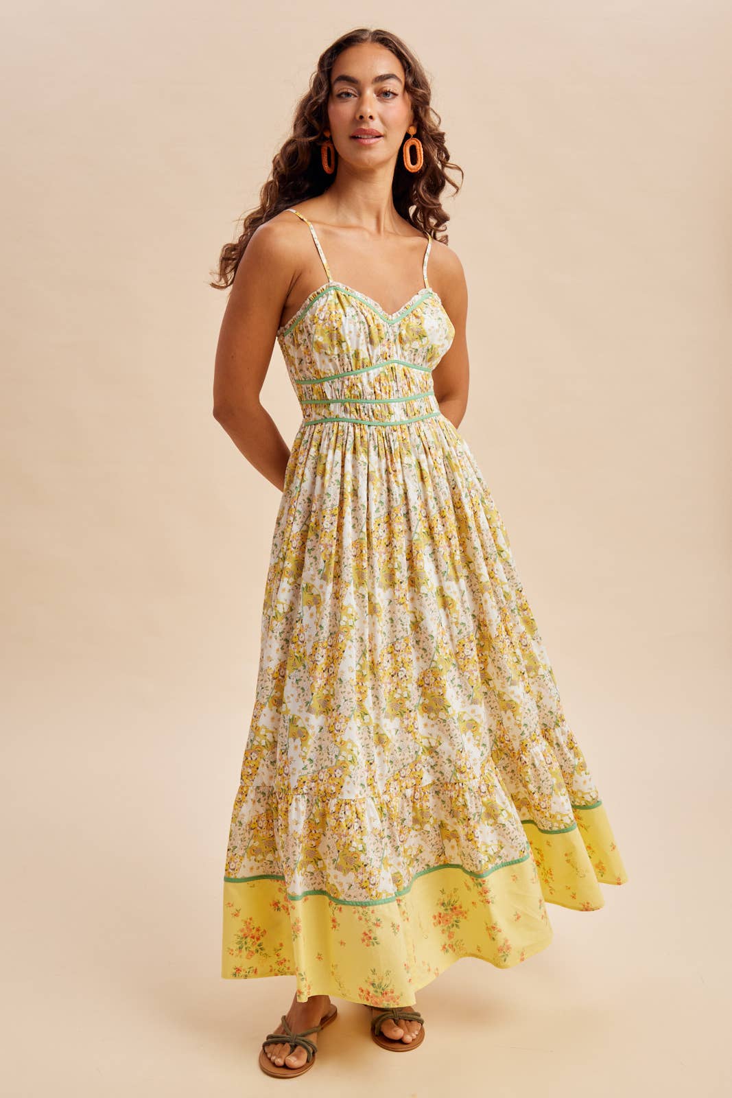 Cotton Piped Border Maxi Dress in Daffodil