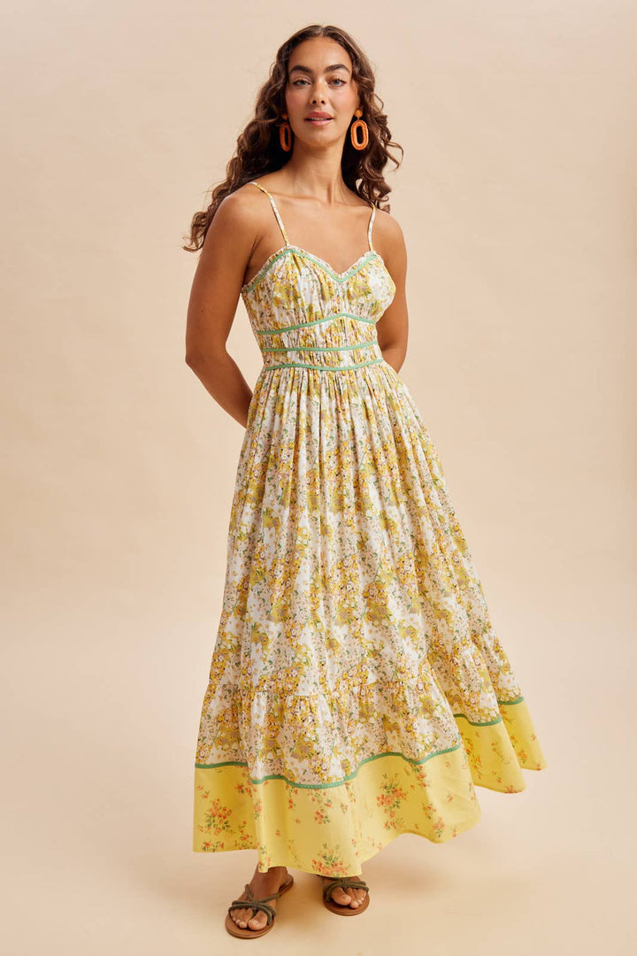 Cotton Piped Border Maxi Dress in Daffodil