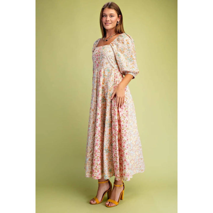 Mixed Floral Midi Dress