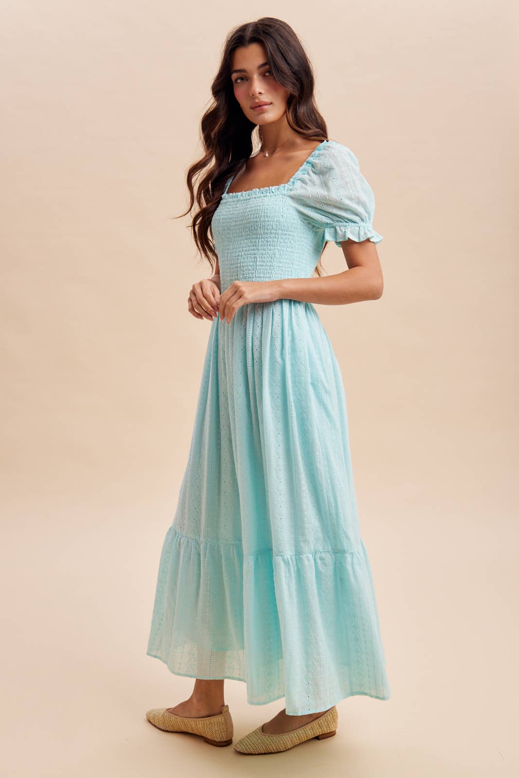 ua smocked eyelet maxi dress – front view