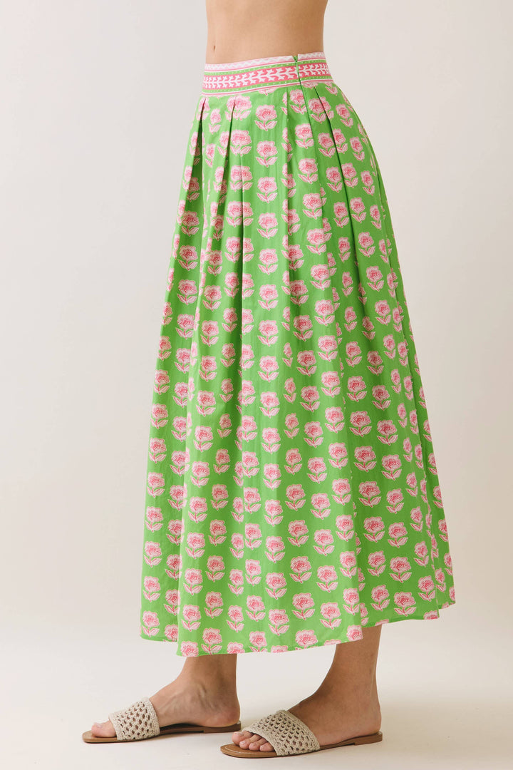 Floral Print Midi Skirt with Contrast Trim