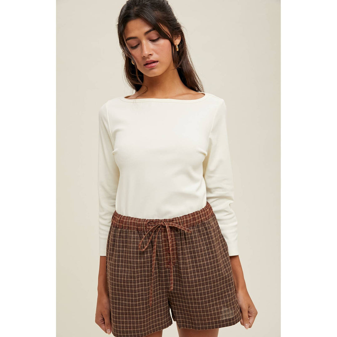 Cream boat neck knit top – front view