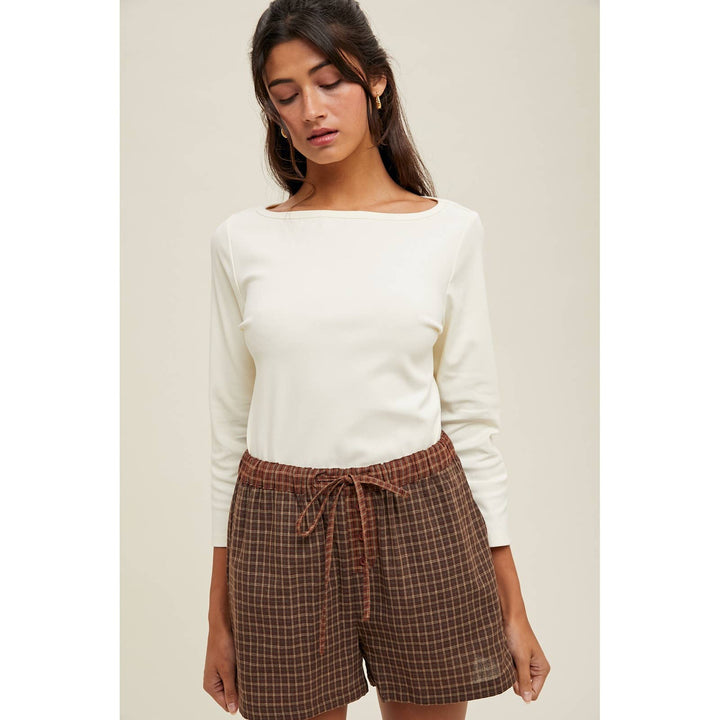 Cream boat neck knit top – front view