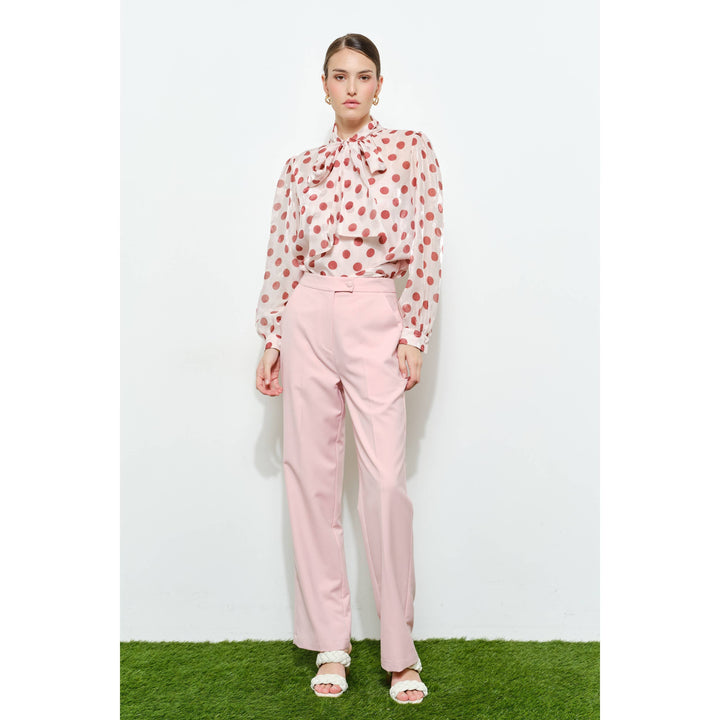 Polka Dot Sheer Bow-Neck Blouse