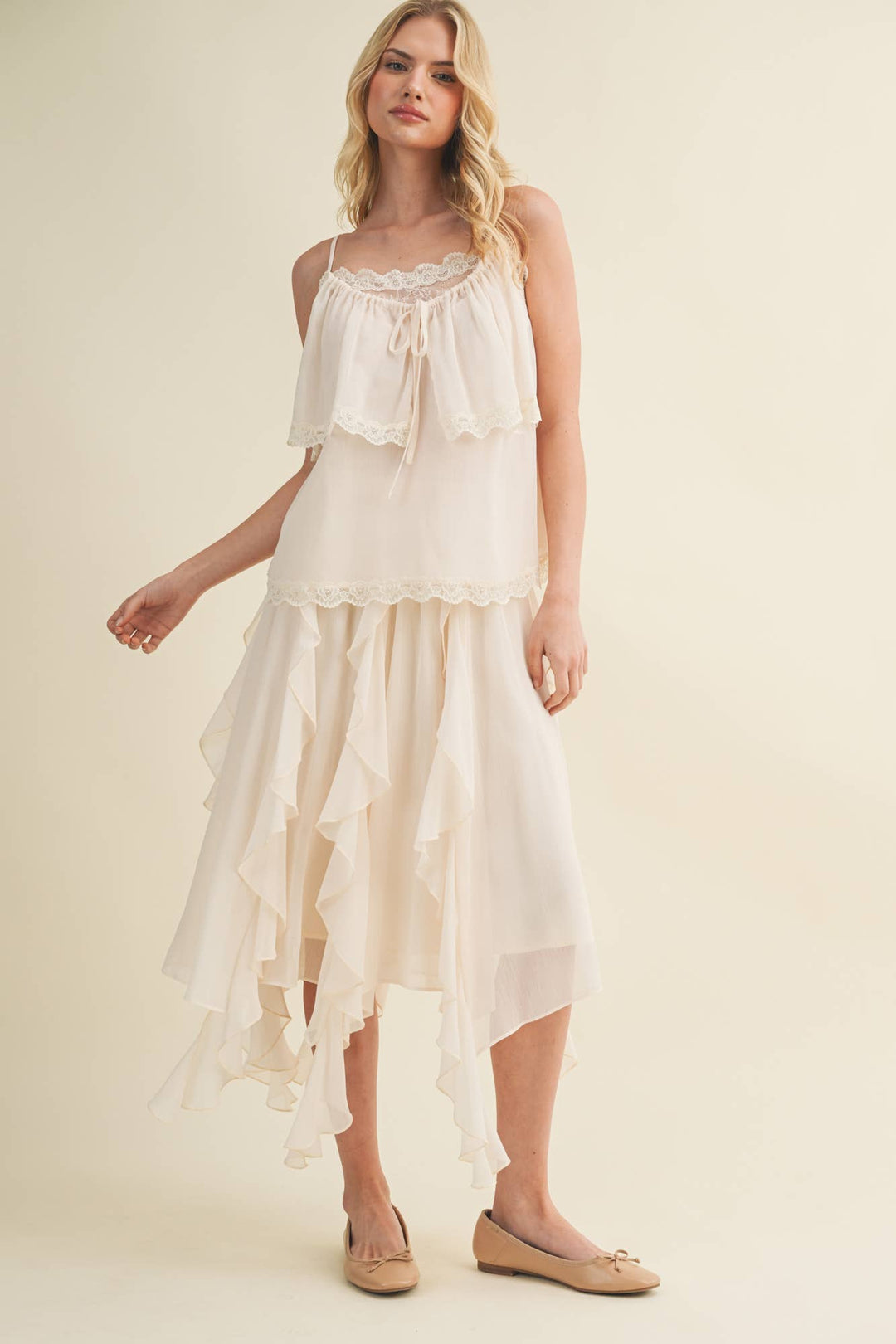 Ruffled Midi Skirt in Ivory - Available June 24