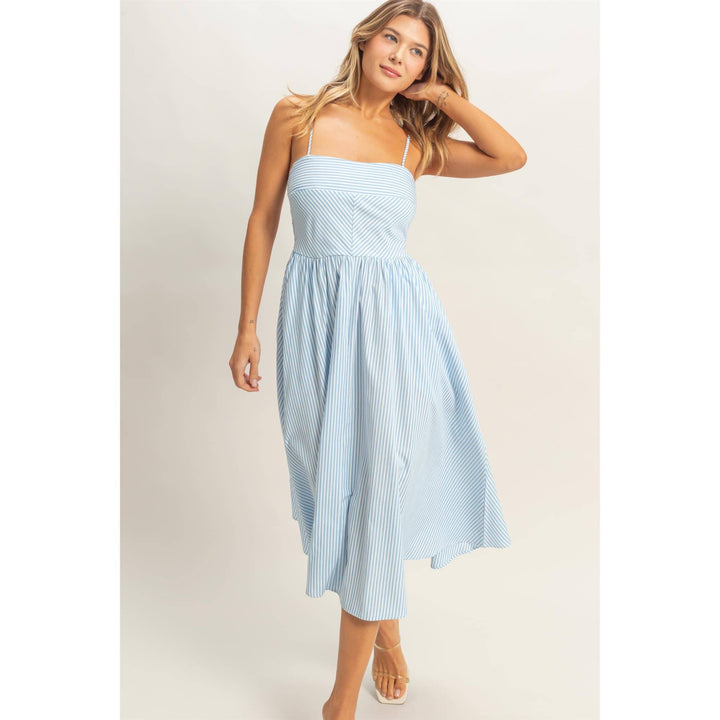 Striped Spaghetti Strap Dress in Light Blue