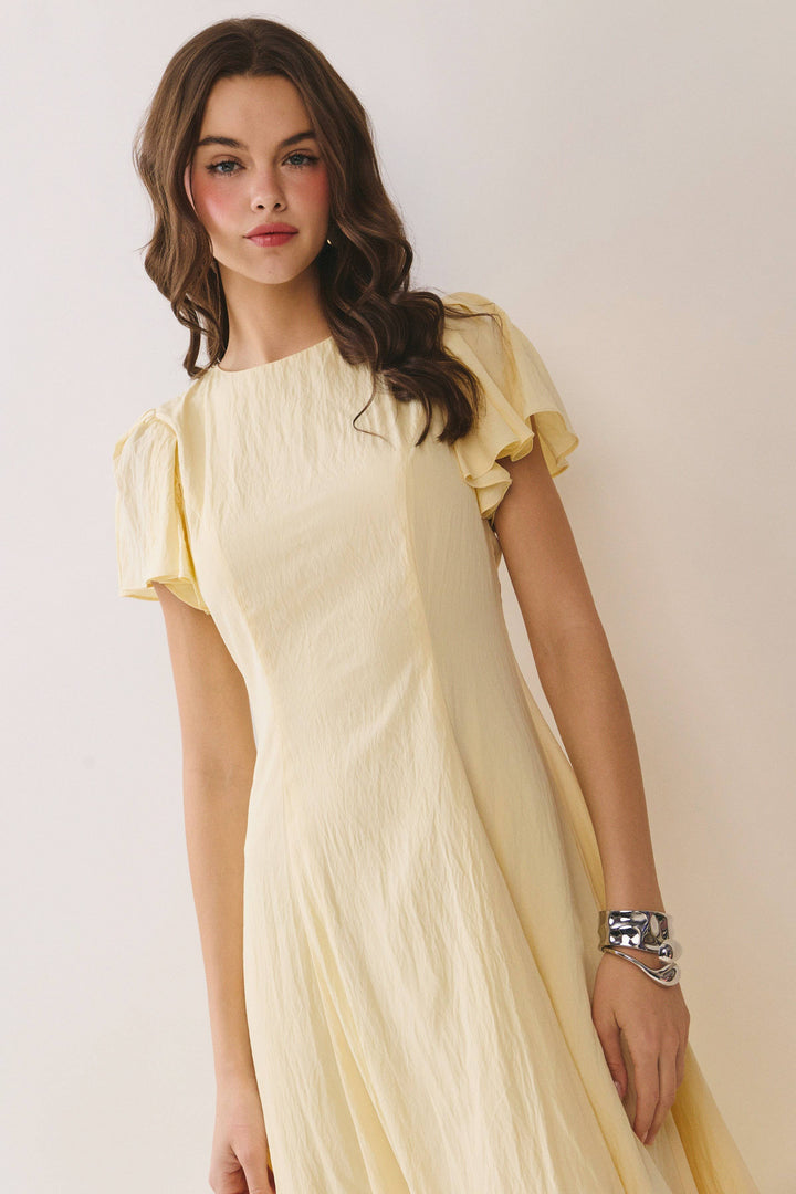 Flutter Sleeve Flowy Midi Dress in Baby Blue