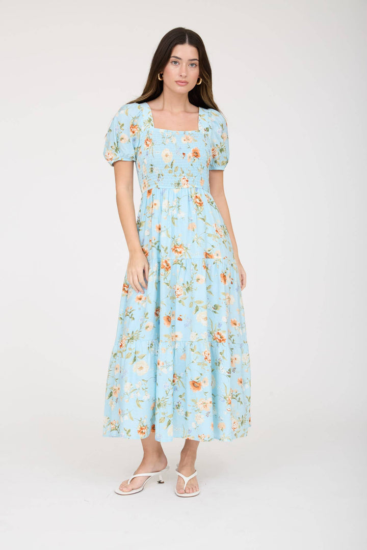 Vintage floral smocked midi dress – front view