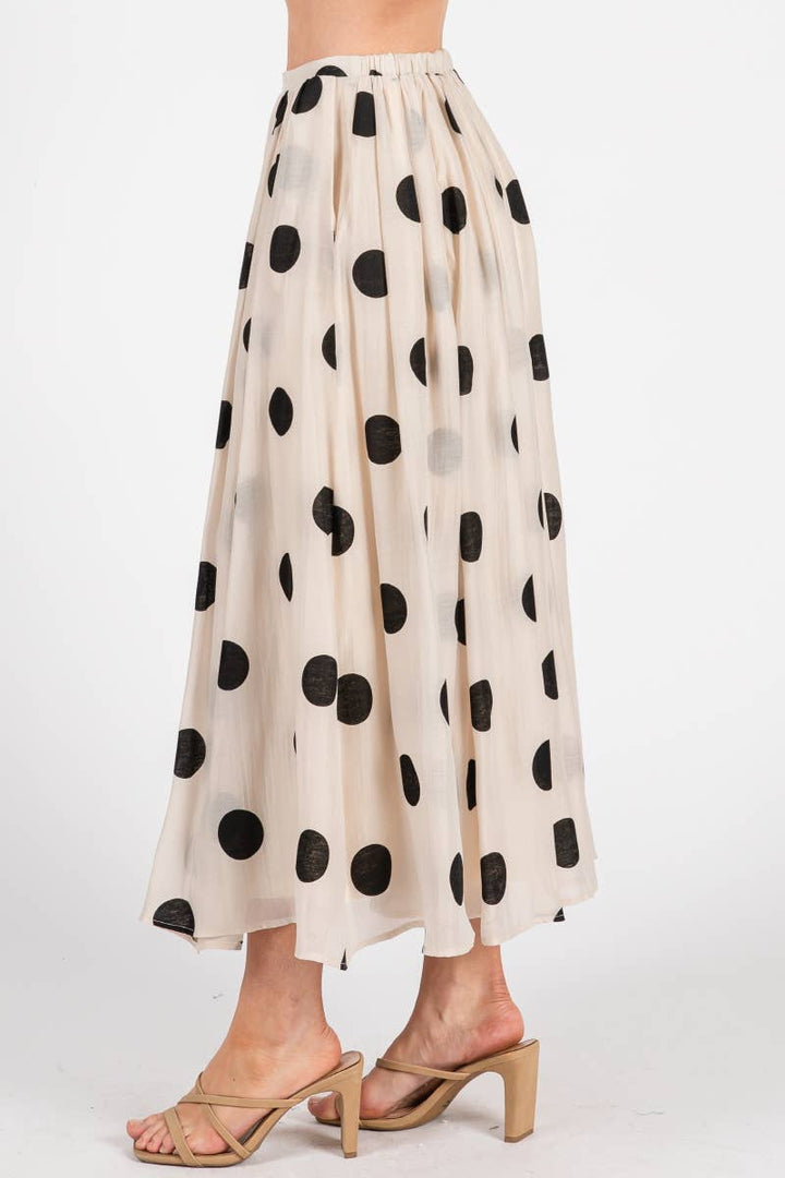 Polka Dot Maxi Skirt in Cream
