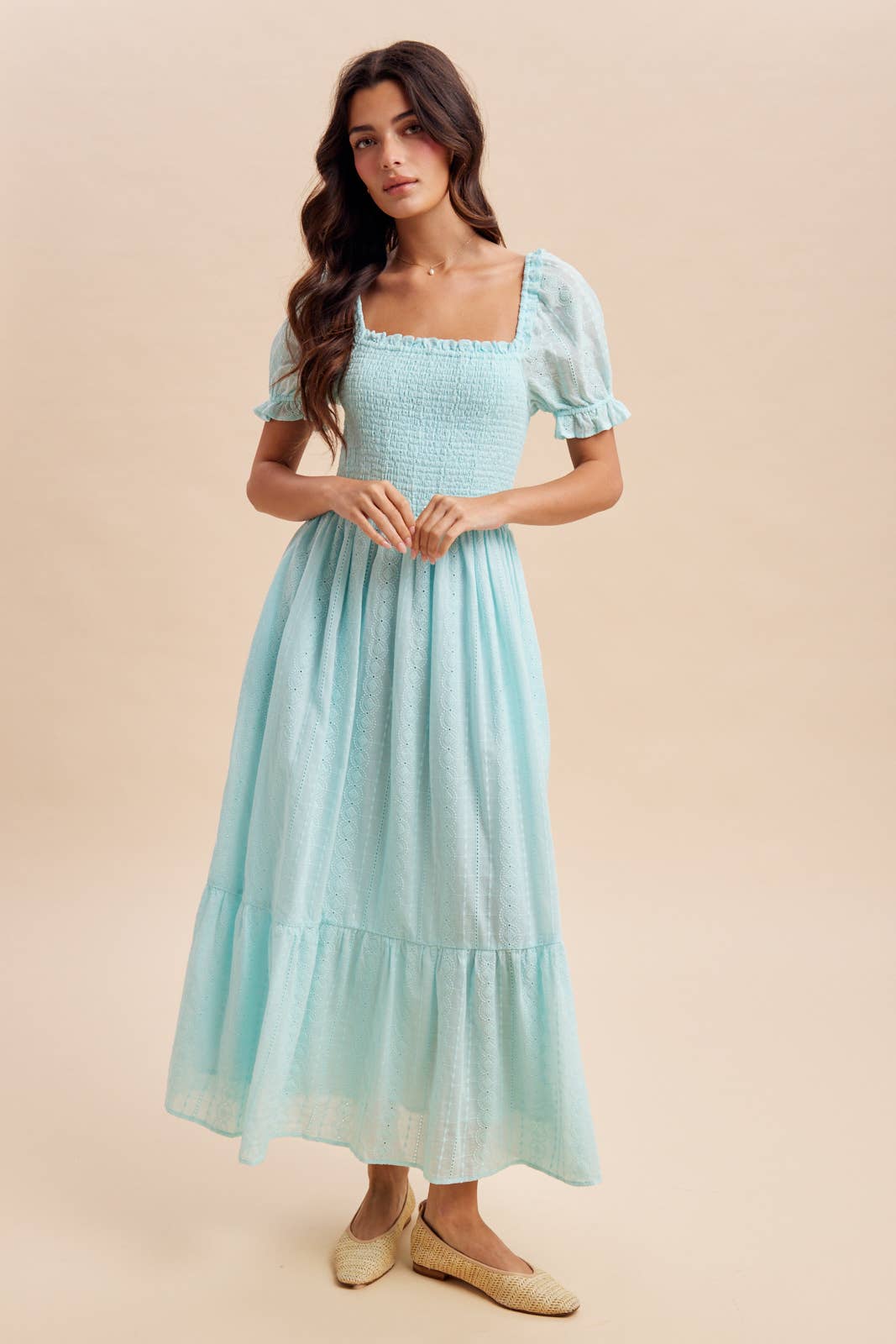ua smocked eyelet maxi dress  front view