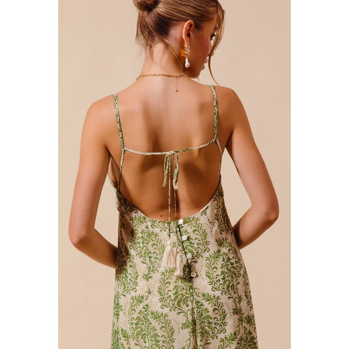 Damask Floral Summer Maxi Dress in Sage Green
