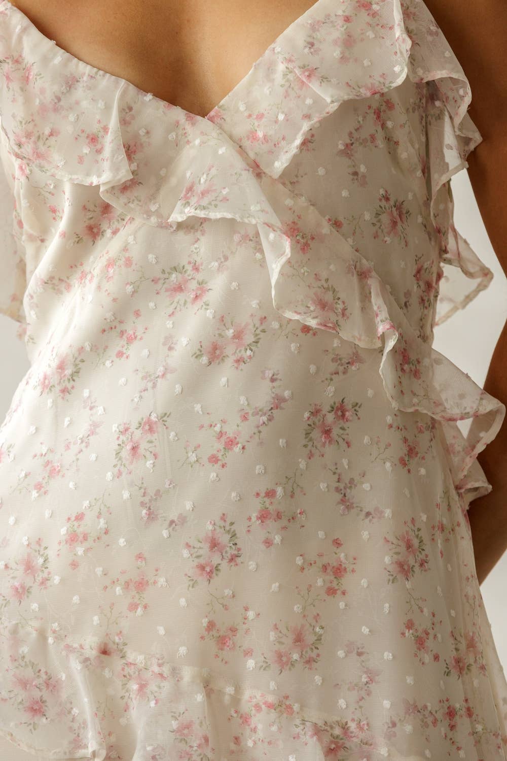 Floral Ruffled Tiered Dress in Ivory/Pink Floral
