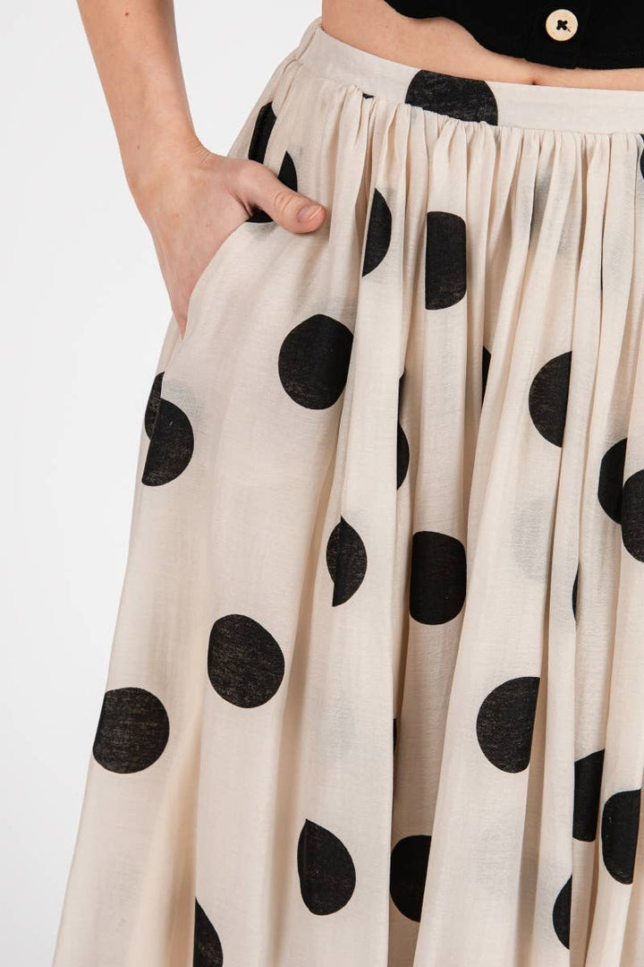 Polka Dot Maxi Skirt in Cream