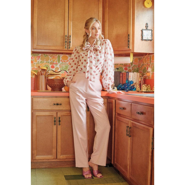 Polka Dot Sheer Bow-Neck Blouse