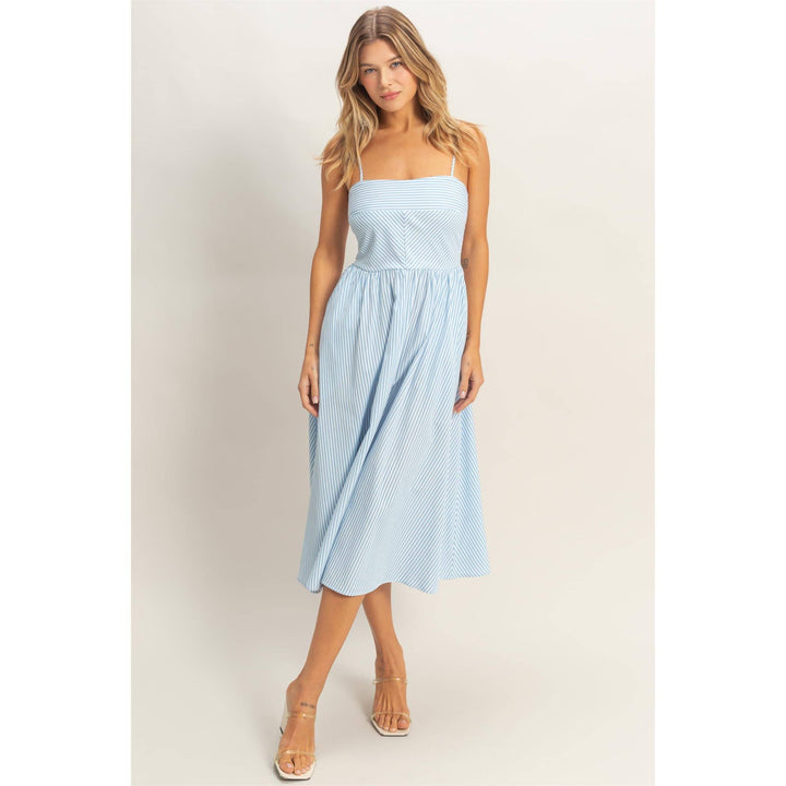 Striped Spaghetti Strap Dress in Light Blue