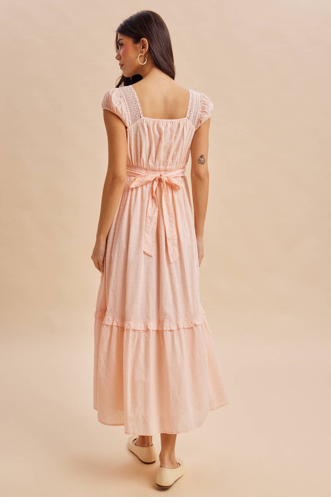 Cotton Swiss Dot Button Down Maxi Dress in Pink