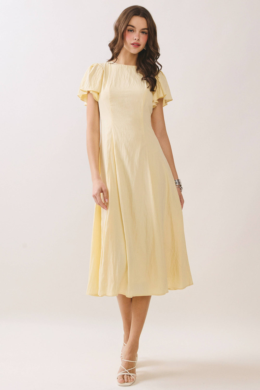 Flutter Sleeve Flowy Midi Dress in Baby Blue