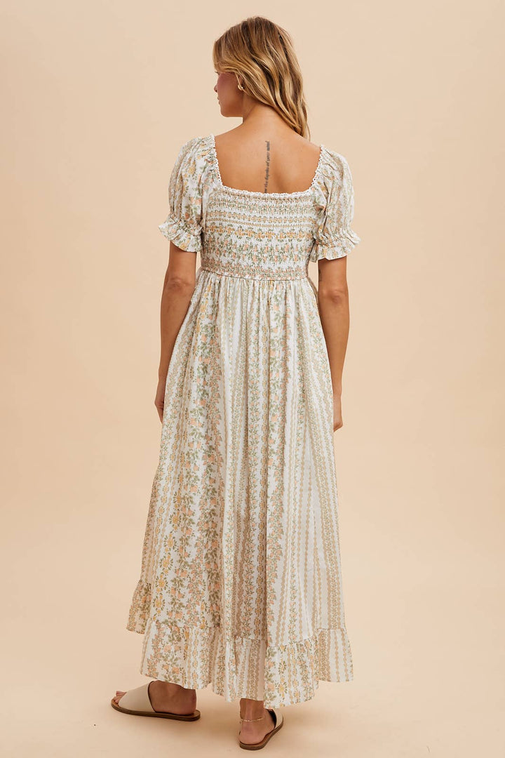 Coral peach spring maxi dress – back view