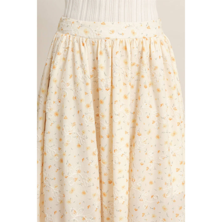 Floral Embroidered Midi Skirt in Yellow