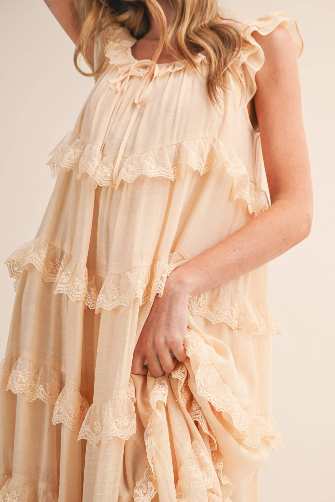Tiered Lace Trim Flowy Maxi Dress - Available May 31