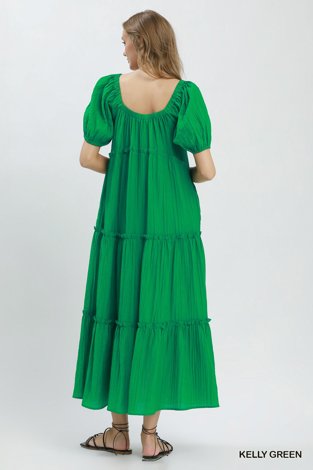 Textured Tiered Midi Dress in Kelly Green