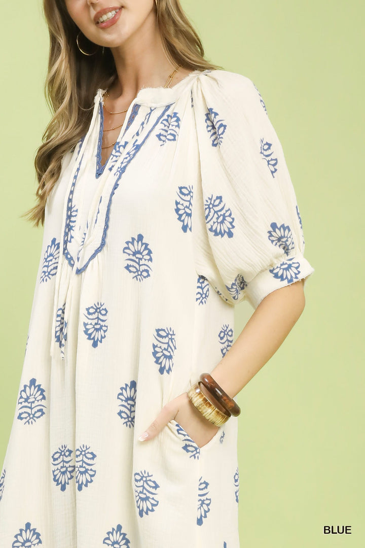 Printed Cotton Gauze Midi Dress