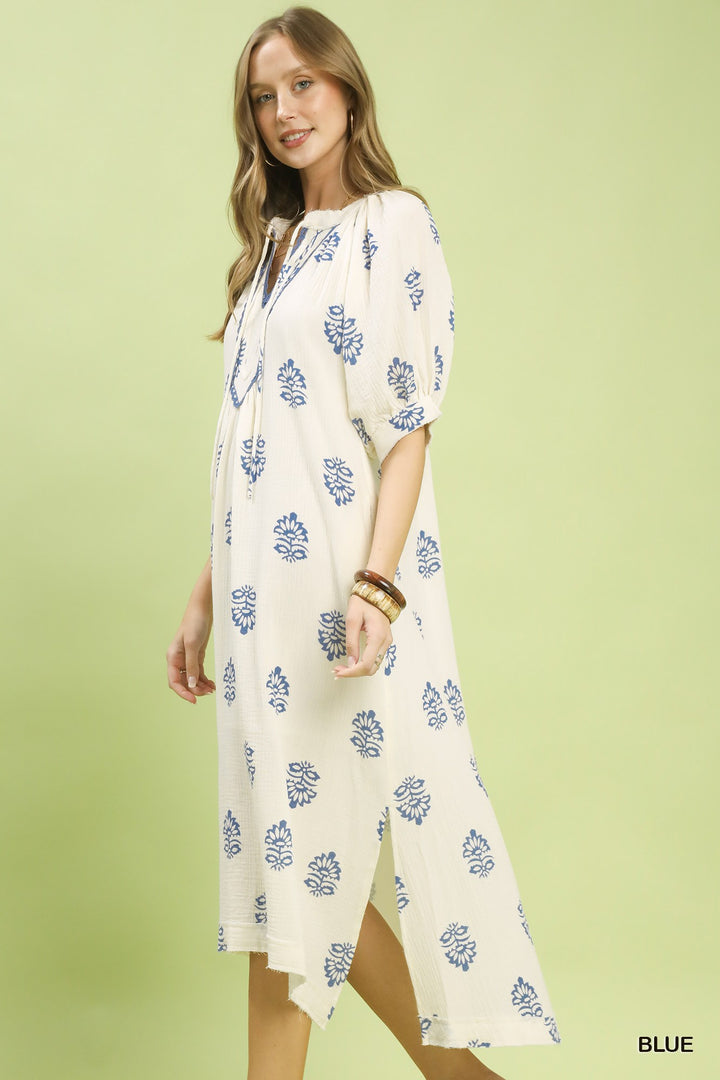 Printed Cotton Gauze Midi Dress